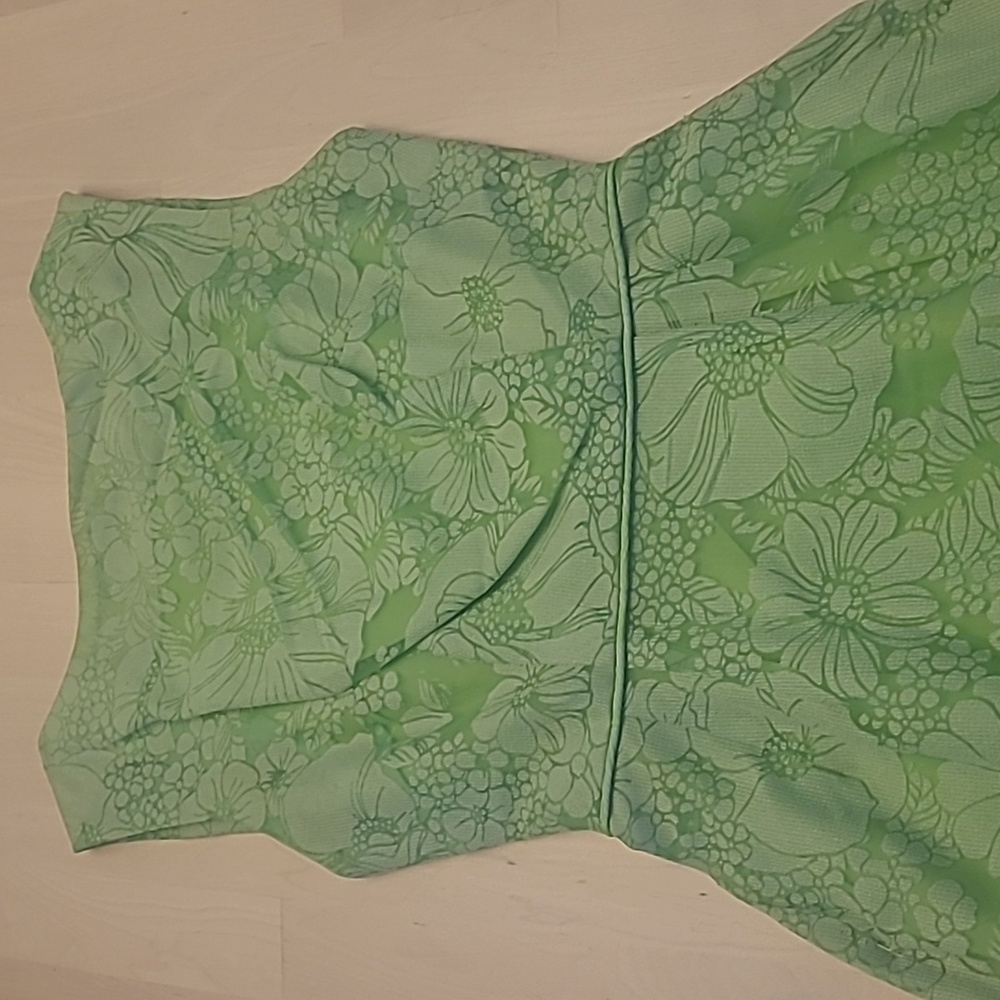 LIKE NEW VTG 1960s Handmade Mod Bright Green Go-go Floral Print Mini Dress - Picture 3 of 17